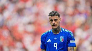 Berlin, Germany. 29th June, 2024. Gianluca Scamacca of Italy during the Switzerland v Italy UEFA Euro 2024 Round of 16 match at the Olympiastadion Berlin on June 29, 2024. (Photo by: Dimitrije Vasiljevic) Credit: Dimitrije Vasiljevic/Alamy Live News