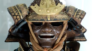 A Japanese suit of Armour "Mogami Do" in the tosei-gusoku or modern style of the 1800s at Chiddingstone Castle Kent UK