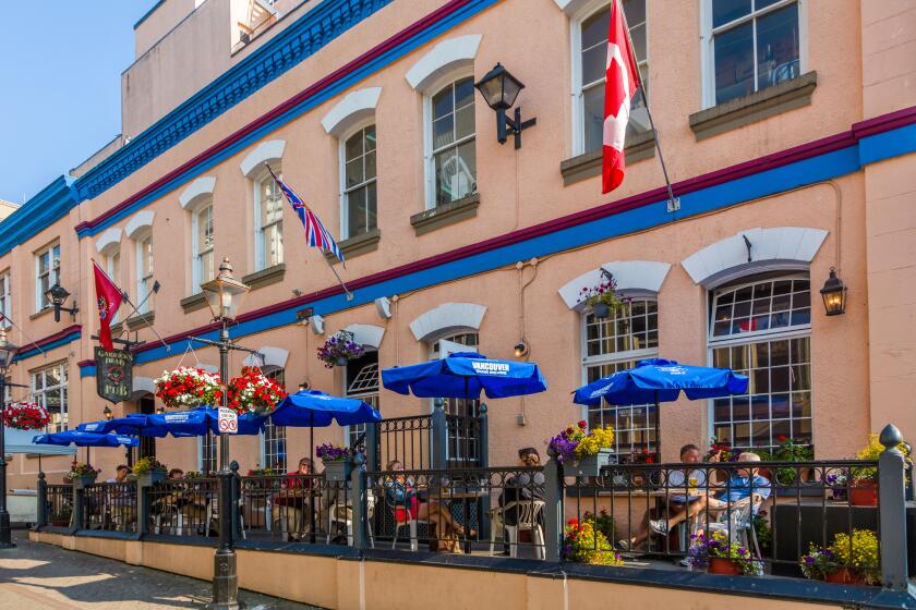 Outdoor cafe in Victoria known as the Garden City on Vancouver Island in British Columbia, Canada
