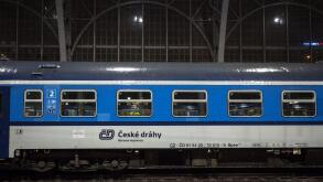 PRAGUE, CZECHIA - NOVEMBER 3, 2019: Logo of Ceske Drahy on one of their passenger car in Prague Hlavni Nadrazi Train Station. CD, or Ceske Drahy is th