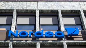 Nordea sign at branch. Nordea Bank AB is a Nordic financial services group operating in Northern Europe.