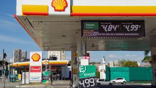 Shell gas station facade in Sao Paulo, Brazil