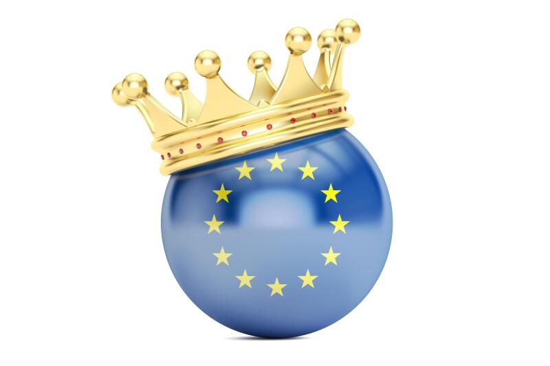 Crown with flag of EU, 3D rendering isolated on white background