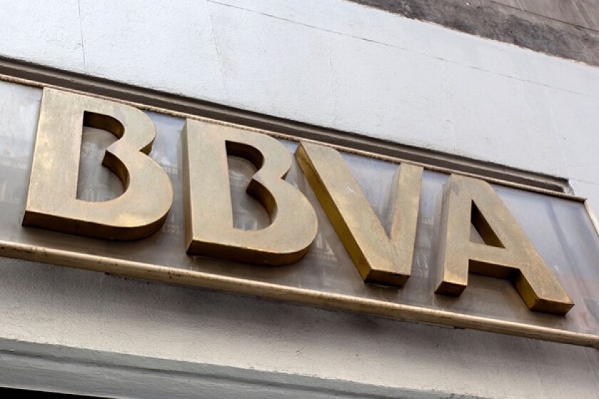 Logo, lettering, the Spanish bank BBVA, Banco Bilbao Vizcaya Argentaria, Madrid, Spain, Europe