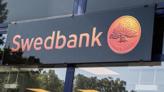 A view shows the Swedbank logo at one of its branches. (Photo by Kristian Tuxen Ladegaard Berg/SOPA Images/Sipa USA) Credit: Sipa US/Alamy Live News