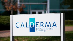 A logo sign outside of a facility occupied by Galderma in Cranbury, New Jersey on November 6, 2016.
