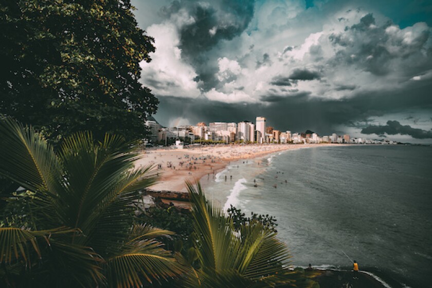 Warm rainy day in Rio, view of the beach, Leblon, Ipanema, Rio de Janeiro, Brazil, LatAm, 575