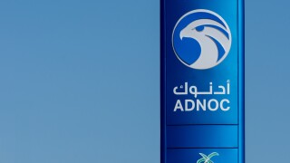 Adnoc Gas Station blue sign a petrol gas station in the Middle E