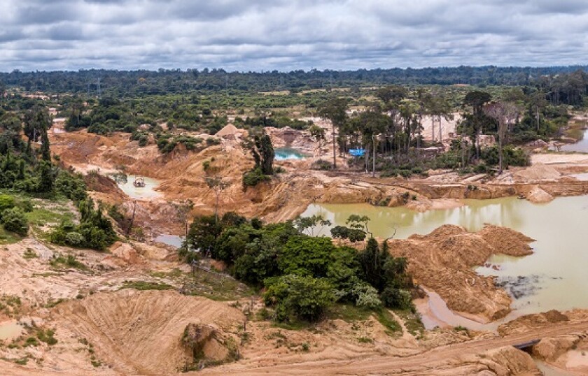 Amazon rainforest deforestation illegal gold mine from Adobe 4Nov20 575x375