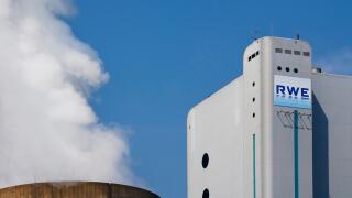 RWE AG, logo of power company on plant at Niederaussem Bergheim lignite power plant, North Rhine-Westphalia