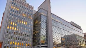 The World Bank Group building, Washington DC, at dusk.