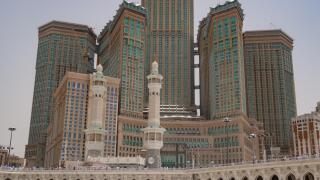Skyline with Abraj Al Bait (Royal Clock Tower Makkah) in Mecca, Saudi Arabia.