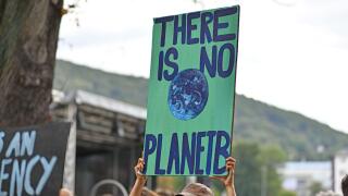 Heidelberg, Germany - 24th September 2021: Protest sign saying `'There is no Planet B' at Global Climate Strike demonstration