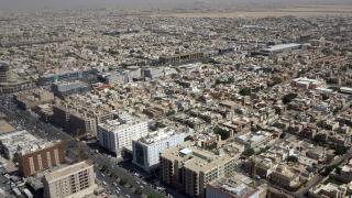 View from the sightseeing platform on top of Al Faisaliyah tower over Riad, the capital of Saudi Arabia.