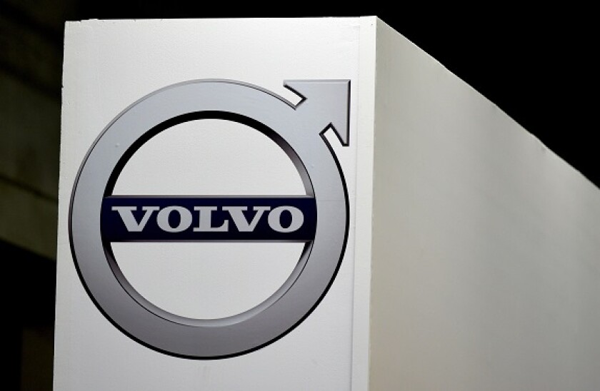 Volvo logo seen at the Automobile Barcelona 2021. (Photo by Ramon Costa / SOPA Images/Sipa USA)