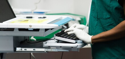 Healthcare worker using computer