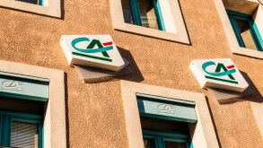 Credit Agricole bank logo, Meze, Herault, Languedoc-Roussillon, France