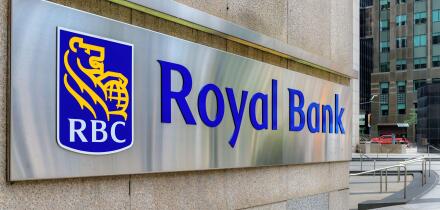 Toronto, Canada - August 5, 2024: Sign and logo of the Royal Bank of Canada in the downtown district.