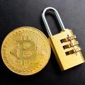 Top View Of Bitcoin With Password Protected Padlock, Password Protected Bitcoin