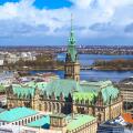 Aerial view of Hamburg cityscape with Rathaus and Alster Lake