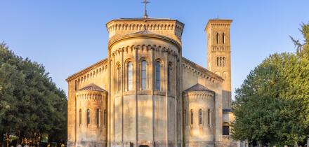 19th century St Mary and St Nicholas' parish church in Wilton built in Italianate Romanesque architecture, Wilton, Wiltshire, England, UK