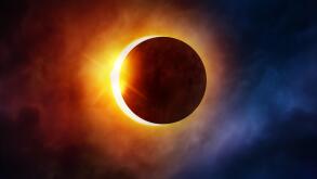 Solar Eclipse. The moon moving in front of the sun. Illustration