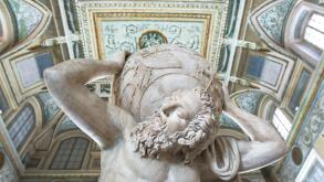 Farnese Atlas, view of the Farnese Atlas statue in the in the Naples National Museum of Archaeology (Museo Archeologico Nazionale), Napoli, Italy