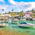 Boats moored in the clear turquoise waters of Flatt's Inlet, Hamilton Parish, Bermuda, Atlantic, Central America