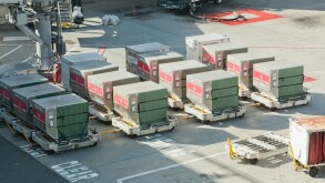 Commercial airline unit load device (ULD) containers at airport