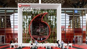 Hannover, Germany - June 13, 2018: Pavilion of the company vodafone at the outdoor area of CeBIT 2018. CeBIT is the world's largest trade fair