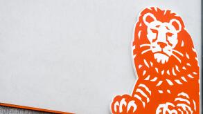 Signboard with logo of ING bank in Antwerp