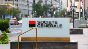 Societe Generale signage at their New York headquarters on Park Avenue.