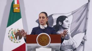 (250204) -- MEXICO CITY, Feb. 4, 2025 (Xinhua) -- Mexican President Claudia Sheinbaum speaks during the morning press conference at the National Palace in Mexico City, capital of Mexico, Feb. 3, 2025. Sheinbaum on Monday said she had reached an agreement 