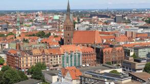 Panoramic view of Hanover, North Germany, with the Market Church. Seen from the Top of the New City Hall.