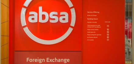 ABSA bank sign at their foreign exchange office or branch at Cape Town International airport in South Africa concept banking in Africa