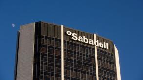Facade of Banco Sabadell's headquarters on Avenida Diagonal in Barcelona on January 11, 2022, in Barcelona, Catalonia, Spain. Banco de Sabadell is a Spanish bank founded in 1881 in Sabadell and headquartered in Alicante. Its main activities are commercial