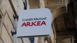 Bordeaux , France -  03 12 2024 : credit mutuel arkea french office store sign text and brand bank logo signage on building agency facade in street