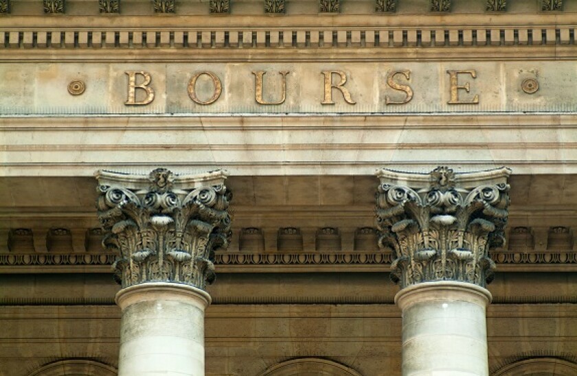 Paris Bourse Stock Exchange Building, Paris, France.