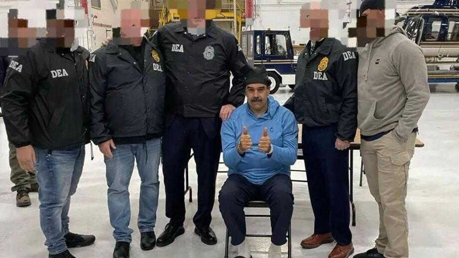 NICOLAS MADURO, President of Venezuela with members of the US Drug Enforcement Agency shortly after his capture by US forces on 3 January 2025