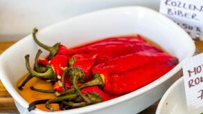 Cooked Chili Pepper Served in A Deep Platter. Image shot 10/2014. Exact date unknown.