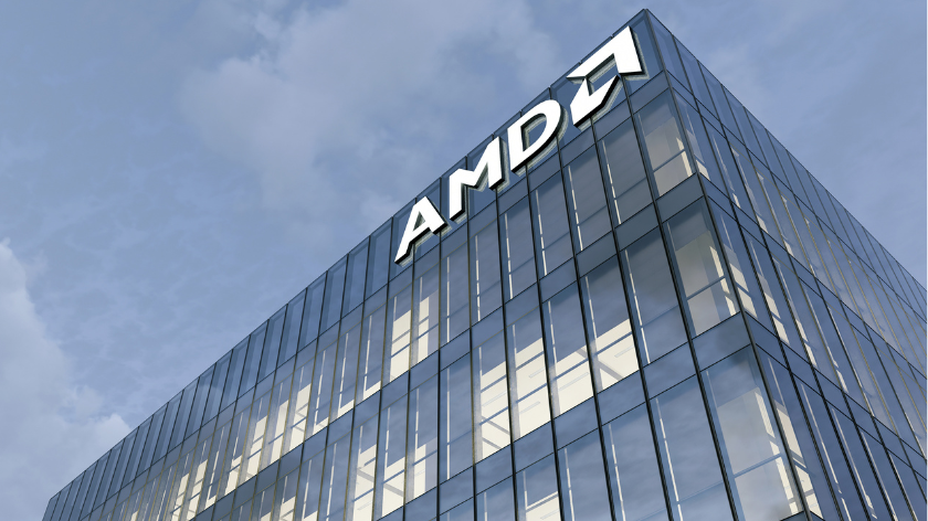 AMD Signage Logo on Top of Glass Building