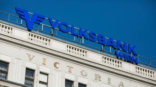 A logo sign outside of the headquarters Volksbank Wien in Vienna, Austria, on September 6, 2018.