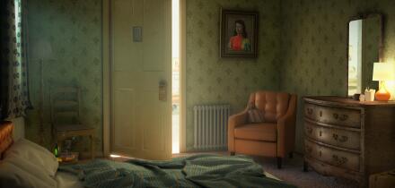 Open door in empty hotel room