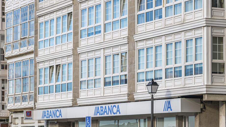VIVEIRO, SPAIN - SEPTEMBER 1, 2022: Abanca bank branch office in Viveiro, Lugo province, Spain. Abanca is a Spanish bank based in Galicia, created in