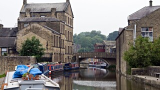 Longboats moored Skipton North Yorkshire UK. Image shot 07/2008. Exact date unknown.