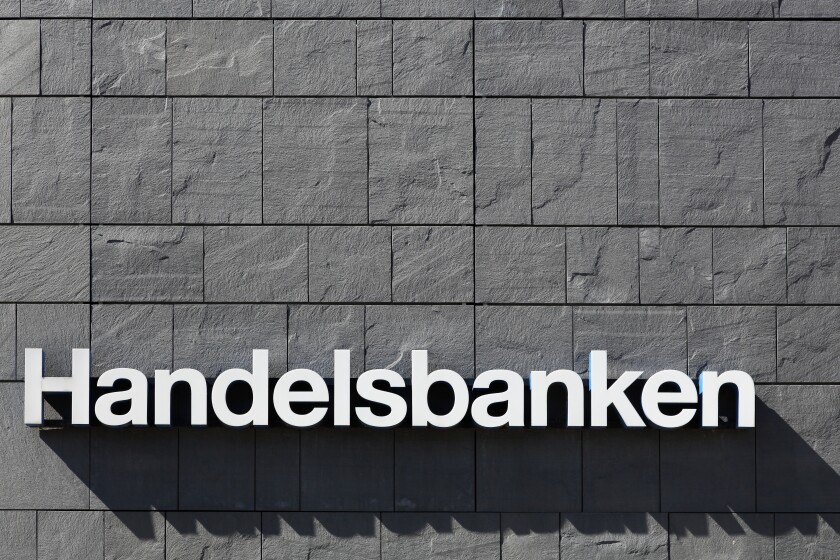 Aarhus, Denmark - May 1, 2016:  Handelsbanken logo on a wall. Ha