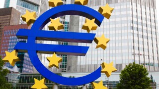 European Central Bank (ECB) with the Euro sign outside in Frankfurt (Main)