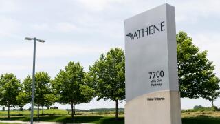 A logo sign outside of a facility occupied by Athene Holding in West Des Moines, Iowa, on June 30, 2018.