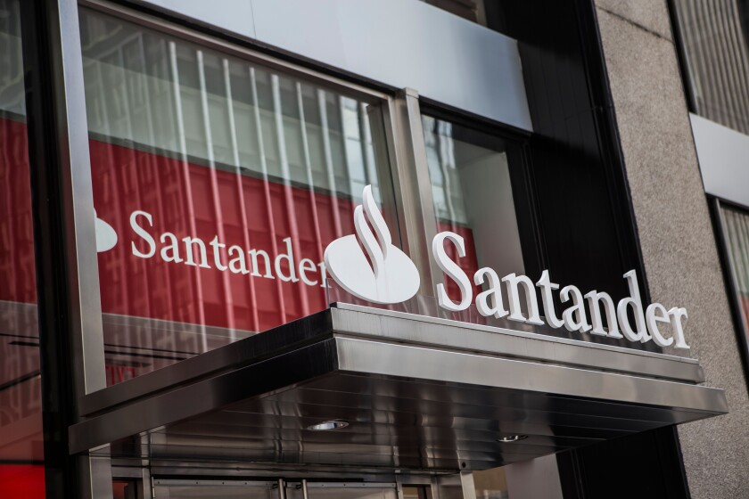 A Santander Bank branch is pictured in the New York City borough of Manhattan, NY