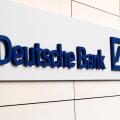 Exterior view of Deutsche Bank sign on side of HQ headquarters Head Office building in Moorgate City of London England UK Great Britain KATHY DEWITT
